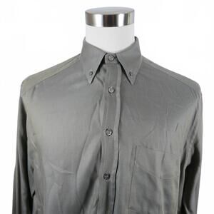 Saks Fifth Avenue Mens Cotton LS Button Up Army Green Striped Shirt L Italy Made